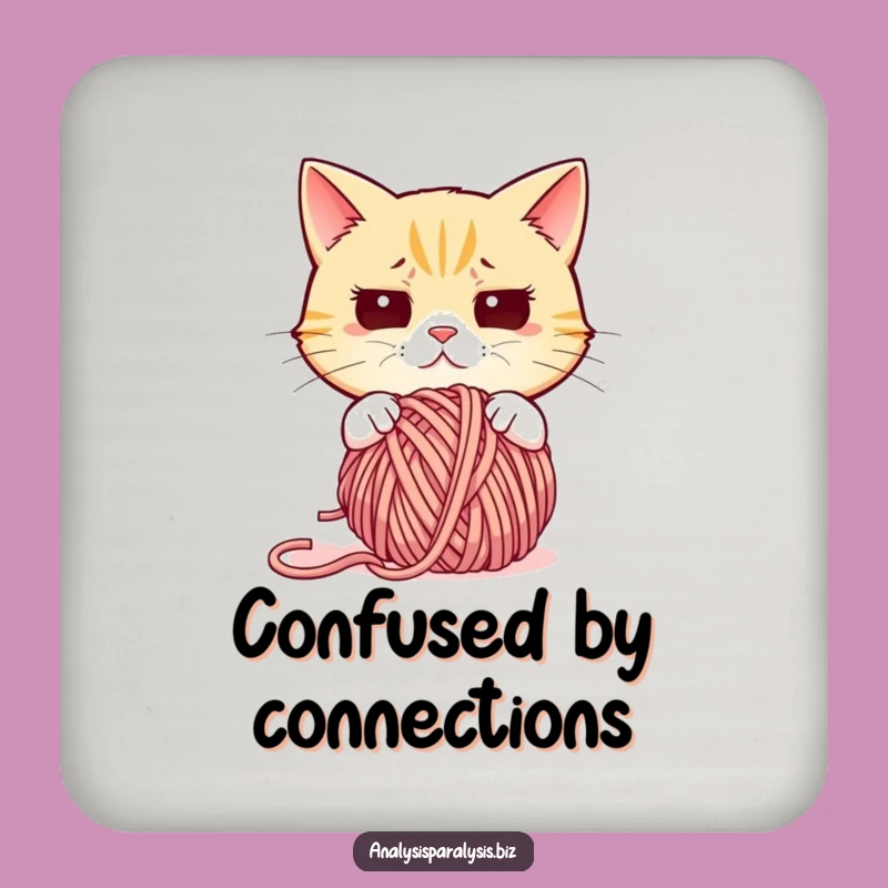 Funny Confused Cat Coaster: Hilarious Yarn Protector for Bewildered Tables