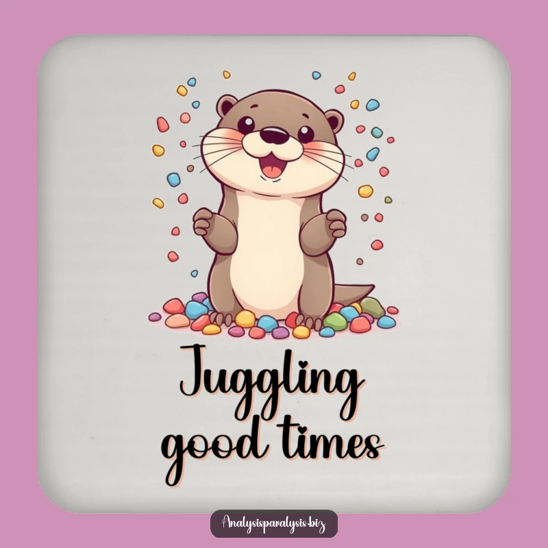 Funny Otter Juggling Coaster: Cheerful Pebble Protector, a Tiny Funny Gift
