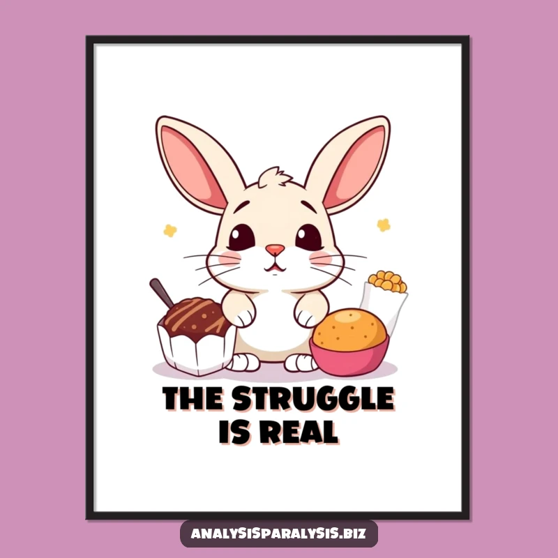 Funny Bunny Snack Poster: Indecisive Art Print, a Whimsical Funny Gift