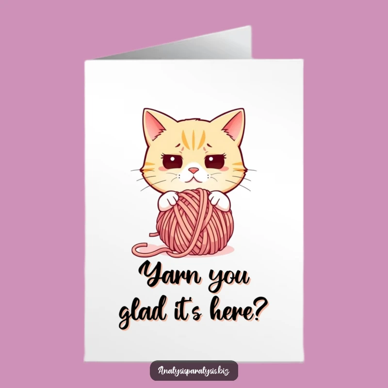 Free Printable Funny Birthday Card: Confused Cat Yarn Fiasco Downloadable Gift