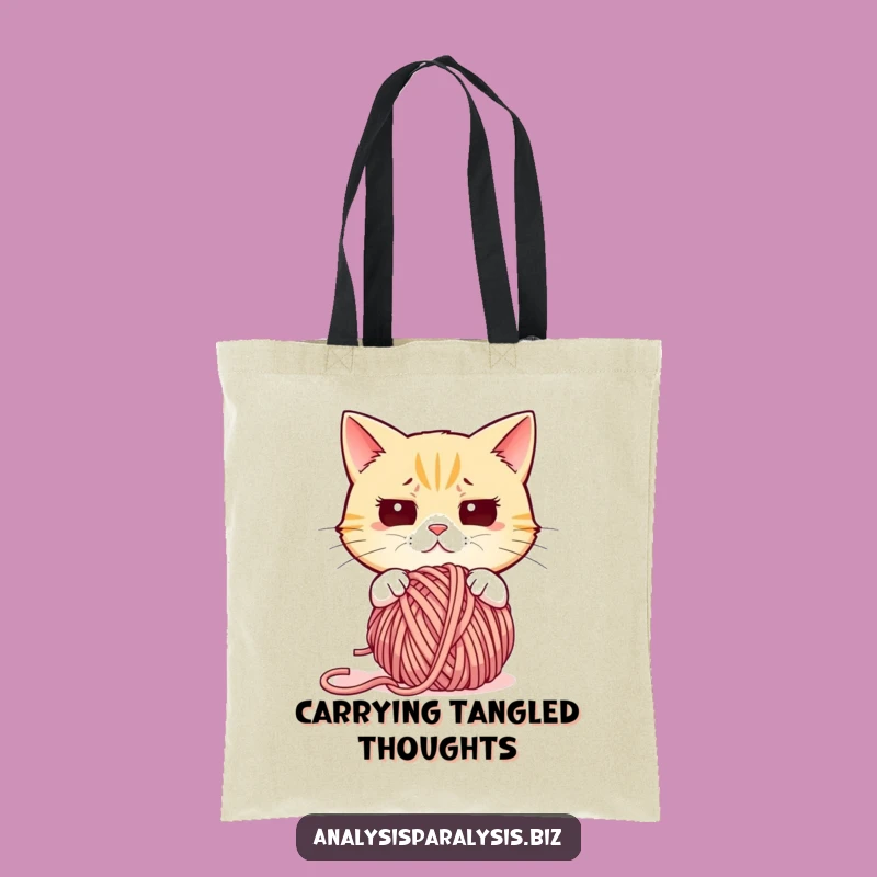 Funny Confused Cat Tote Bag: Hilarious Yarn Holder for Bewildered Shoppers